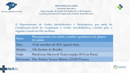 Dia 15 de setembro ocorrerá o SUS em Pauta com a Dra. Patrícia Tavares Ribeiro