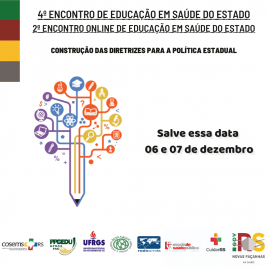 Escola de Saúde Pública (ESP/RS) divulga o formulário de inscrição dos facilitadores para os Grupos de Trabalho que ocorrerão no IV Encontro Estadual de Educação em Saúde / II Encontro Online de Educação em Saúde que ocorrerá nos dias 06 e 07 de dezembro.